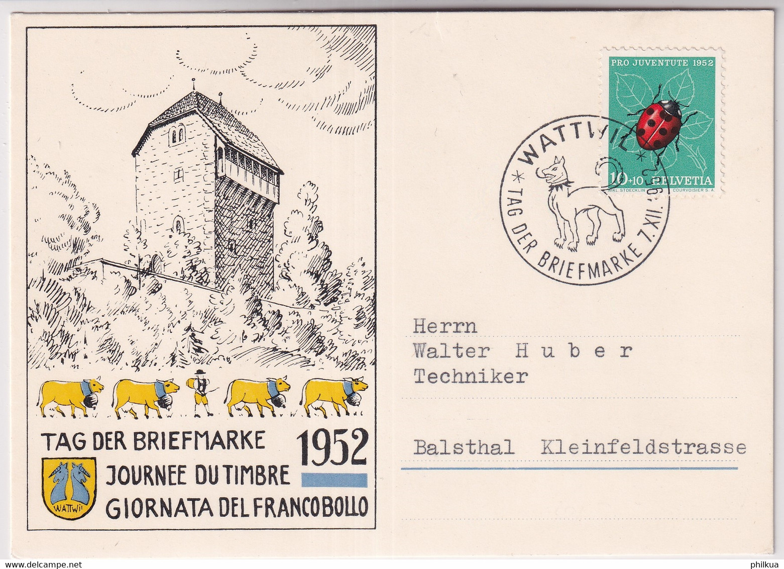 Schweiz - 1952 Tag Der Briefmarke / Journée Nationale Du Timbre - WATTWIL - Journée Du Timbre