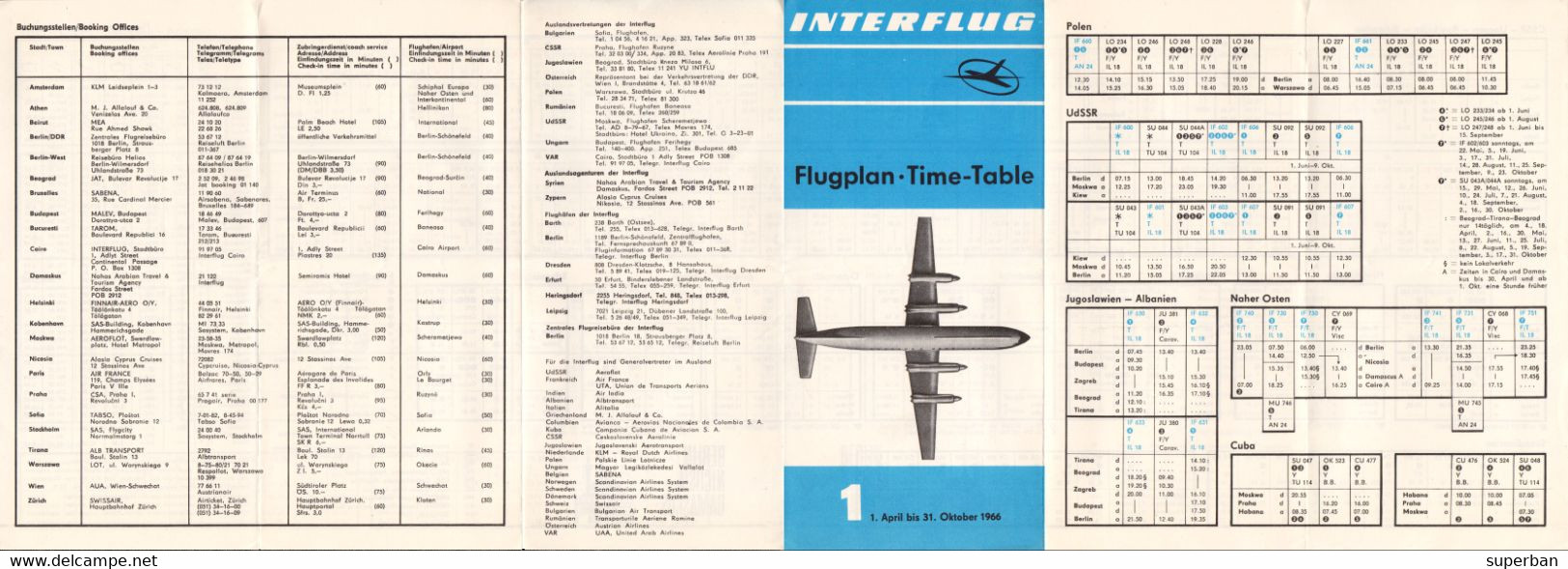 AVIATION CIVILE : INTERFLUG / EAST GERMANY : FLUGPLAN / TIMETABLE - 1 APRIL Bis 31 OKTOBER 1966 - RRR ! (aj512) - Europe