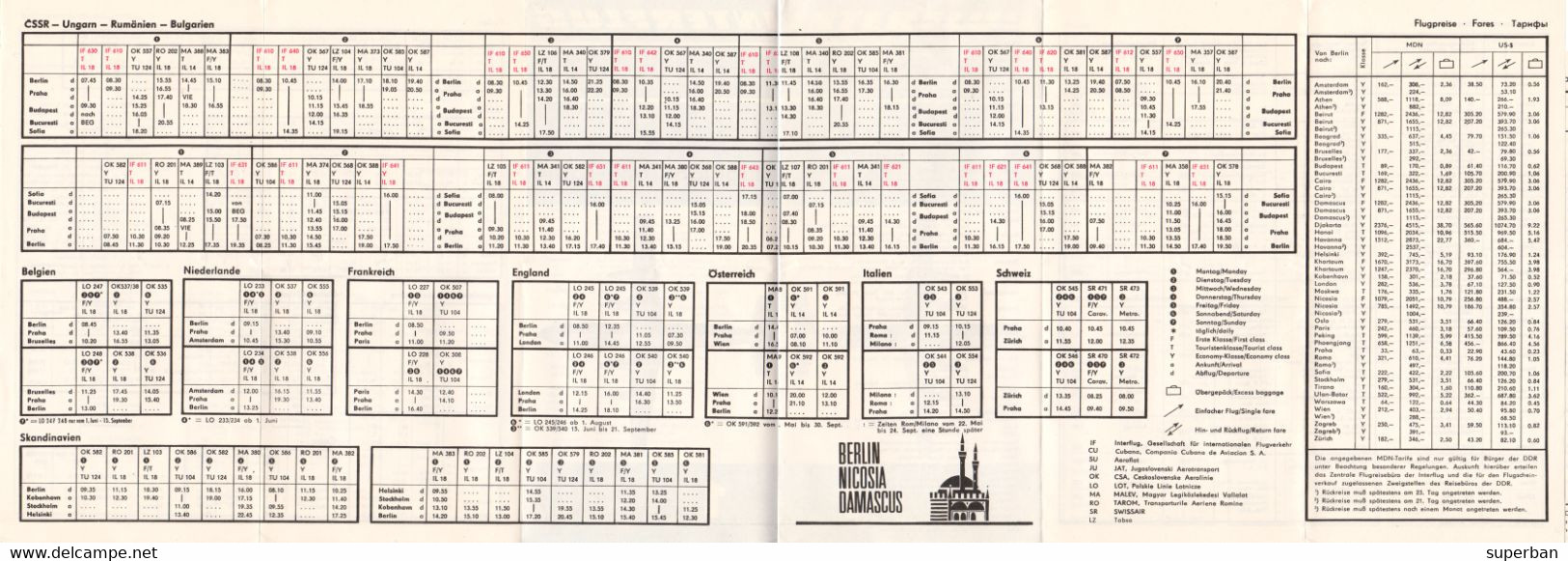 AVIATION CIVILE : INTERFLUG / EAST GERMANY : FLUGPLAN / TIMETABLE - 1 APRIL Bis 31 OKTOBER 1966 - RRR ! (aj512) - Europe