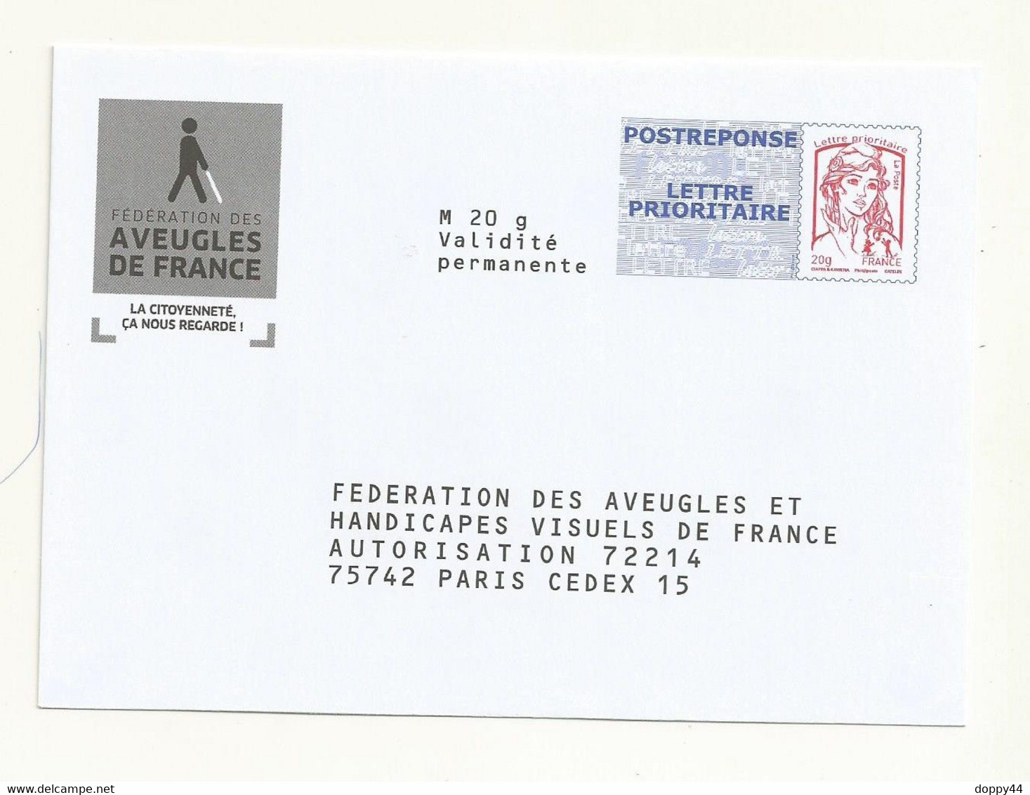 PAP POSTREPONSE FEDERATION DES AVEUGLES DE FRANCE  LOT 14P422. - PAP : Antwoord /Ciappa-Kavena