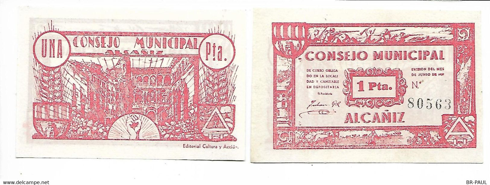 ESPAGNE / UN PESETAS 1937 - CONSEJO MUNICIPAL D'ALCANIZ / BILLET NEUF - 1-2 Pesetas