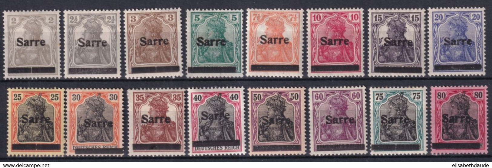 SAAR - 1920 - 1° TIRAGE - YVERT N° 1/16 * MH  - COTE = 395 EUR. - Unused Stamps