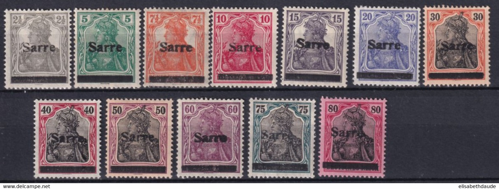 SAAR - 1920 - 3° TIRAGE - YVERT N° 2B+4B/8B+10B+12B/16B * MH (16B SIGNE BRUN !) - COTE = 401 EUR. - Neufs