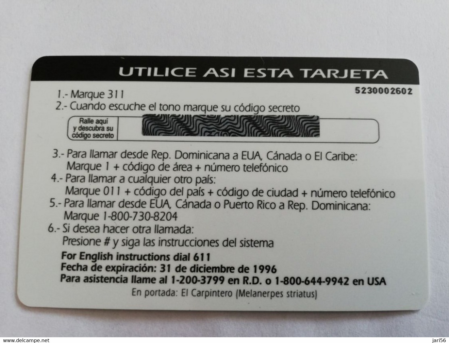 DOMINICAANSE REPUBLIK RD $25,-  EDICION 1995/ COMUNI /CODETEL BIRD ON TREE     PREPAID        MINT CARD   ** 9496 ** - Dominicana