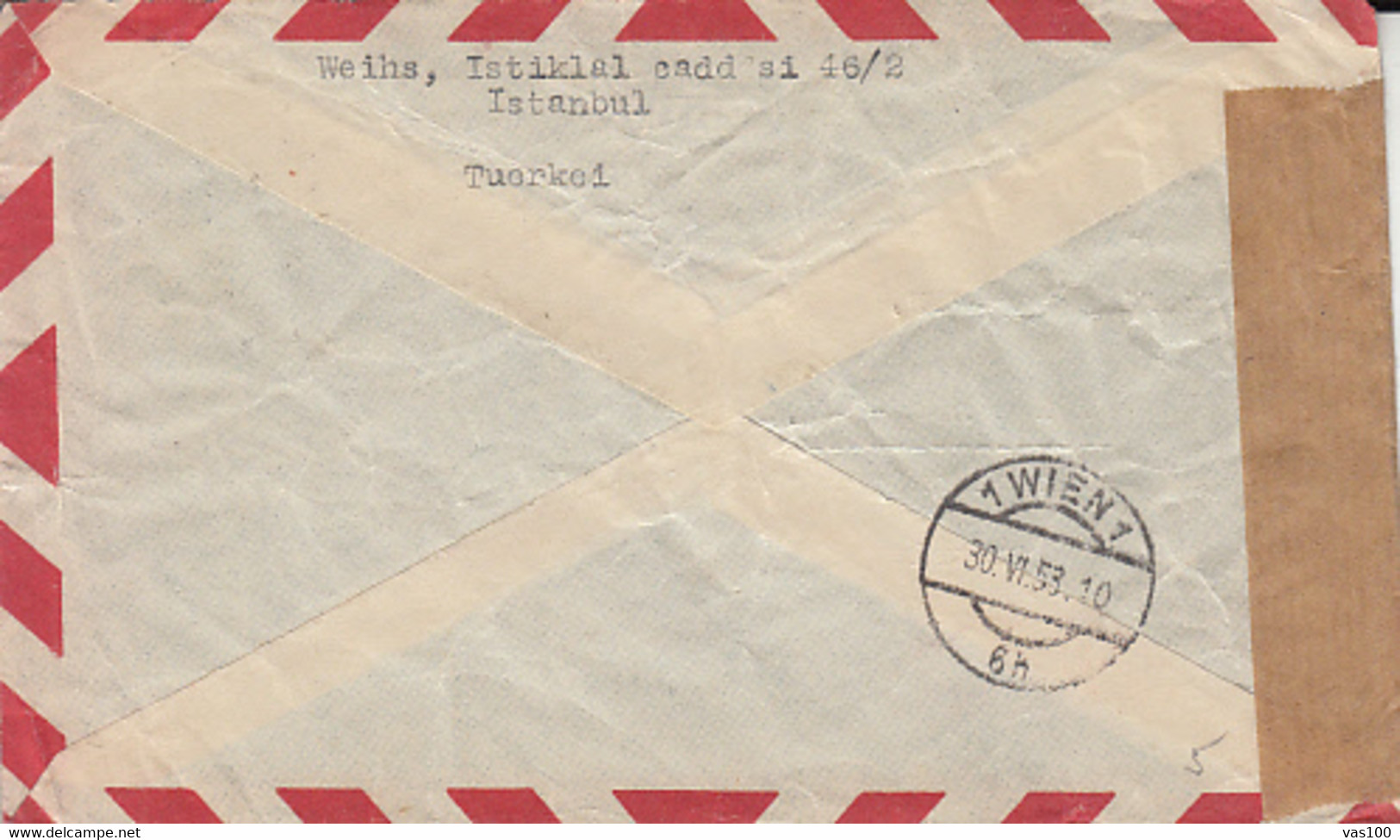 ISTANBUL STREET VIEW, STAMP ON CENSORED NR 184 COVER, 1953, TURKEY - Lettres & Documents