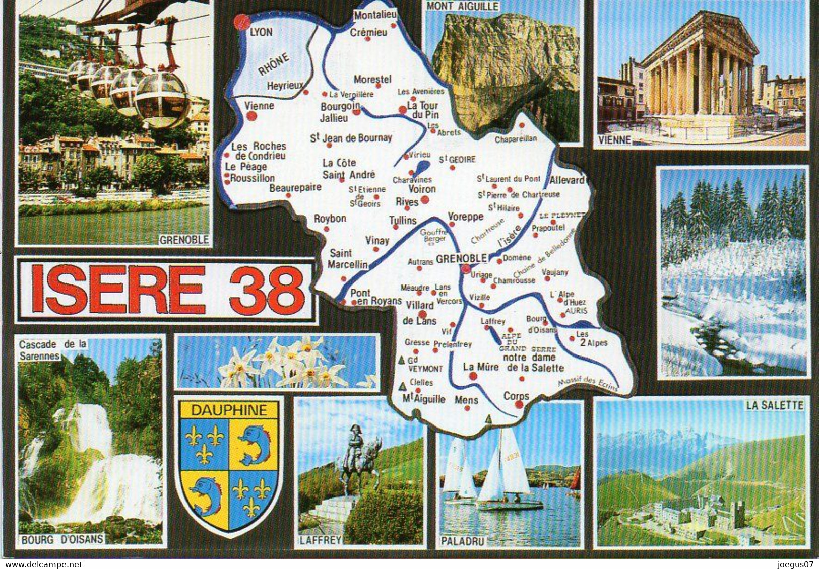 Carte Géographique - 38 ISERE - Grenoble. Cascade De La Sarennes. Bourg D'Oisans. Paladru. La Salette, Blason - Landkarten