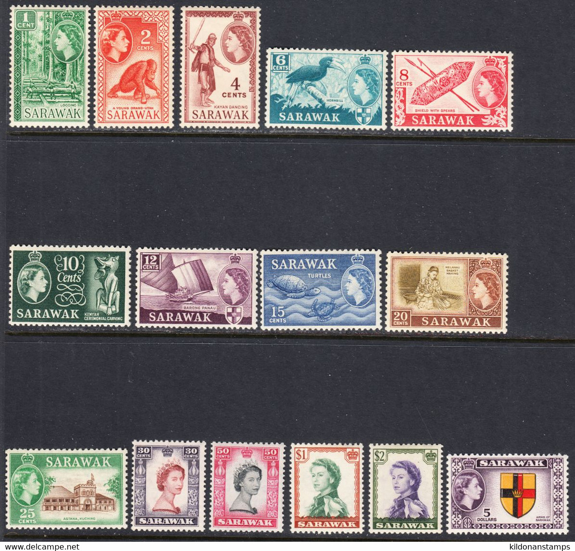Sarawak 1955-59 Mint Mounted, Sc# 197-211, SG 188-202 - Sarawak (...-1963)