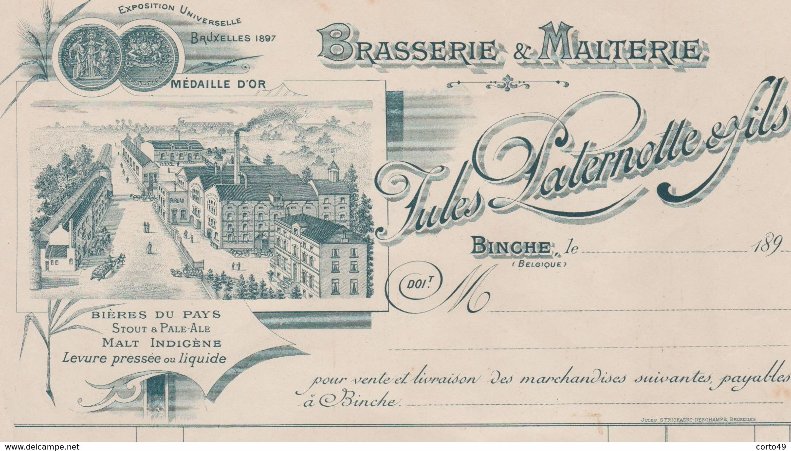 FACTURE De LA BRASSERIE&MALTERIE  JULES PATERNOTTE& FILS à BINCHE  De 1890 - 2 Scans ! - 1800 – 1899