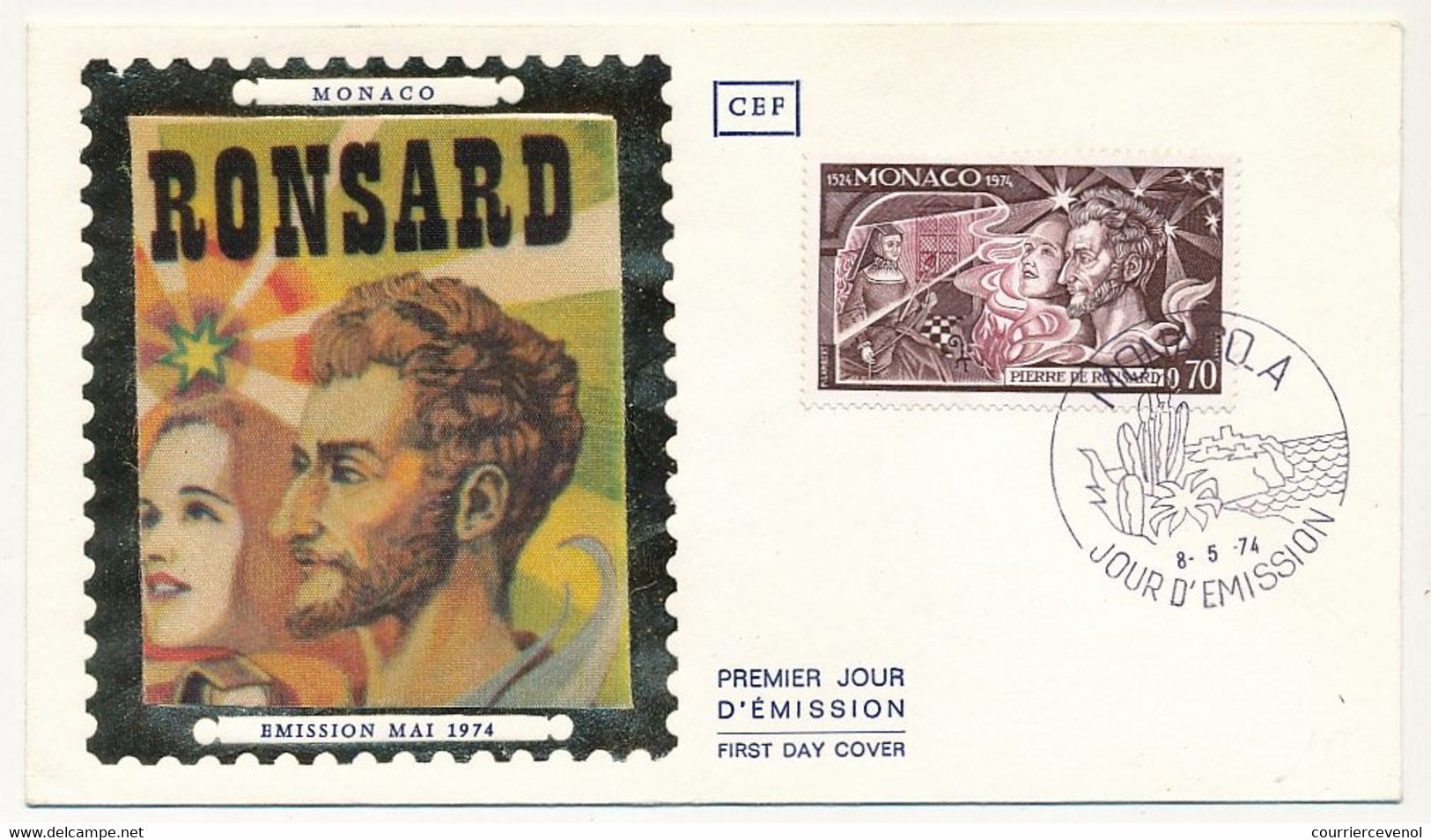 MONACO => Env FDC Soie - Pierre De Ronsard - 8/5/1974 - Monaco A - FDC