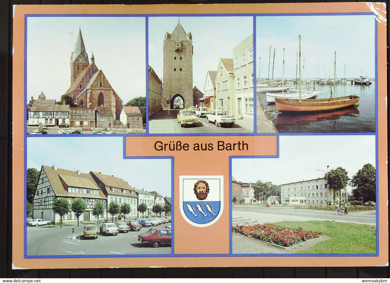 DDR: Ansichtskarte Von Barth (Kr. Ribnitz-Damgarten) Mit 5 Ansichten Vom 20.07.87 Nach BRD - Re Ob. Ecke Mit Knick - Barth