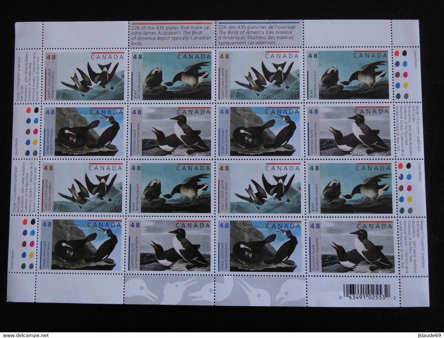 Canada 2003 Feuille Oiseaux Audubon +bloc De 4 +FDC MNH ** Premier Jour Cormoran Oie - Full Sheets & Multiples