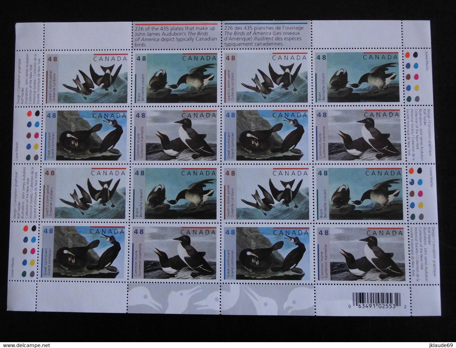 Canada 2003 Feuille Oiseaux Audubon +bloc De 4 +FDC MNH ** Premier Jour Cormoran Oie - Feuilles Complètes Et Multiples