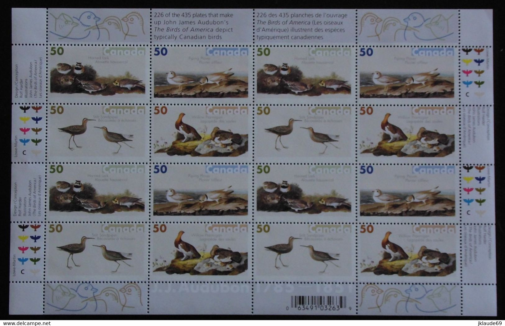 Canada 2005 Feuille Oiseaux Audubon +bloc De 4 +FDC MNH ** Premier Jour Birds - Full Sheets & Multiples