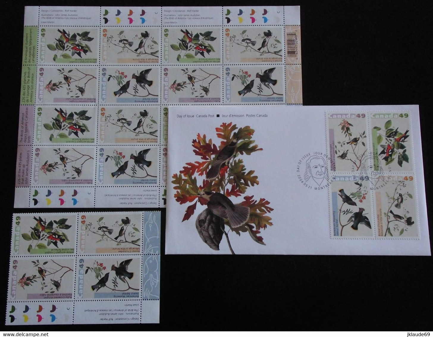 Canada 2004 Feuille Oiseaux Audubon +bloc De 4 +FDC MNH ** Premier Jour Birds - Full Sheets & Multiples