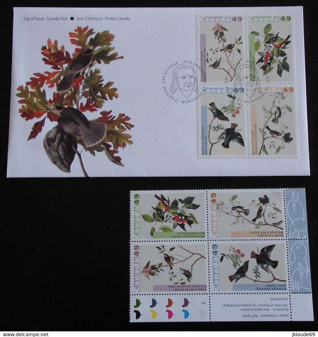 Canada 2004 Feuille Oiseaux Audubon +bloc De 4 +FDC MNH ** Premier Jour Birds - Feuilles Complètes Et Multiples