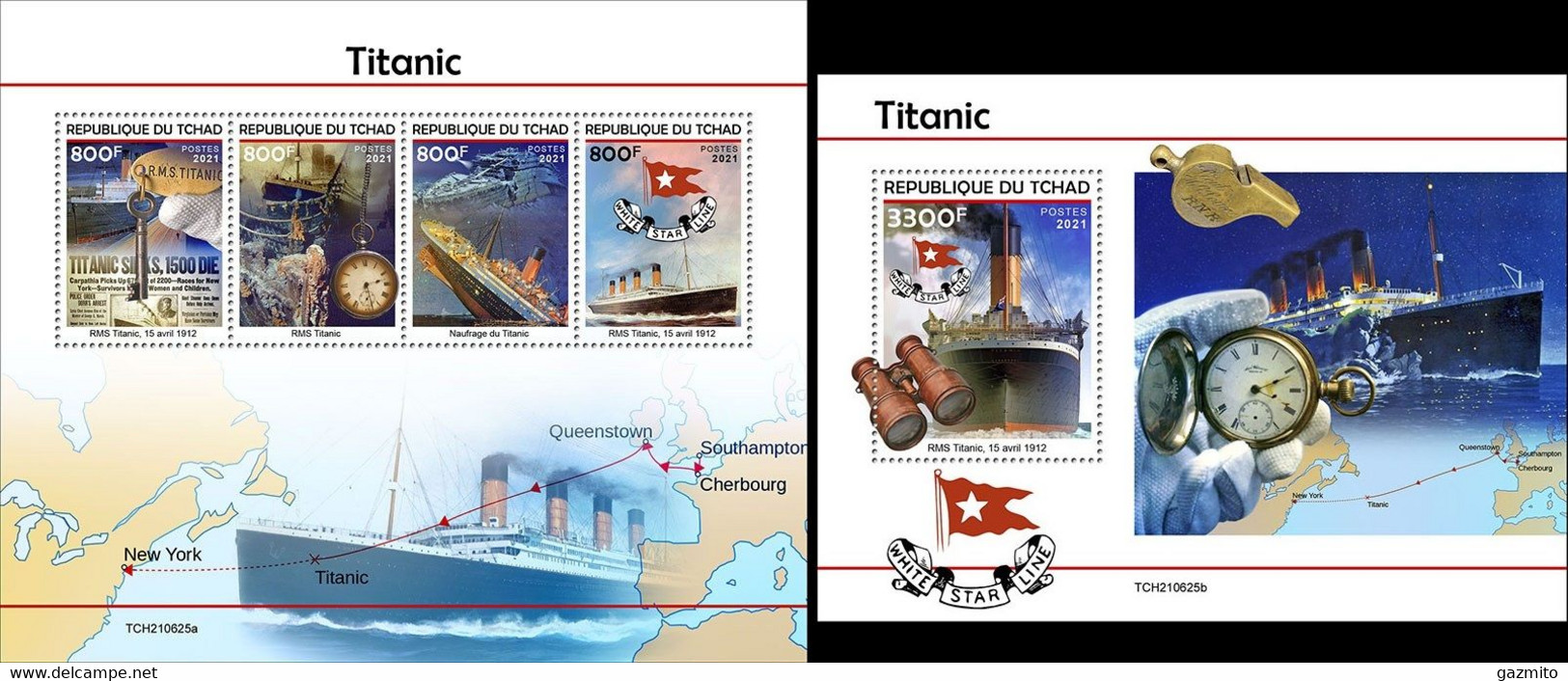 Tchad 2021, Titanic, Clock, 4val +BF - Horlogerie