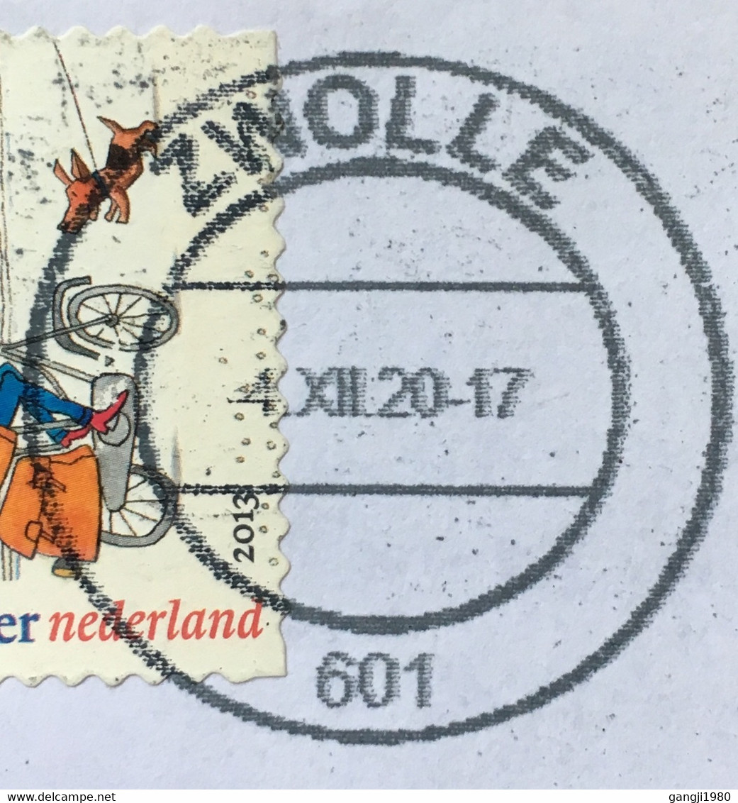 NEDERLAND 2020,CORONA PERIOUD ,POSTMAN ON BICYCLE!! CHILDEN SKATING IN WINTER 2013 STAMP USED AIRMAIL COVER TO INDIA , - Lettres & Documents