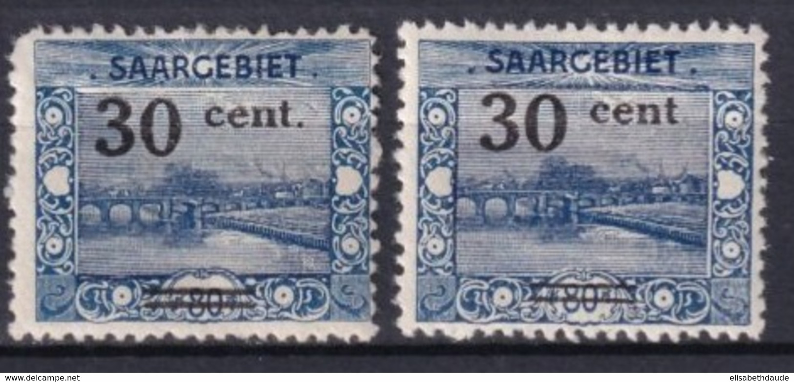 SAAR / SARRE - 1921 - YT N° 75 + 75b (VARIETE SANS POINT APRES CENT) !  * MH - COTE = 40 EUR - Ungebraucht