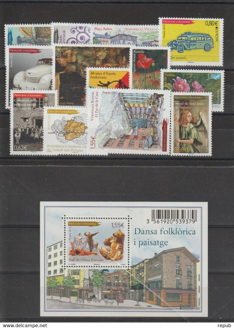 Andorre Français Année Complète 2013 Du 734 Au 747, 13 Val. + 1 BF ** MNH - Full Years