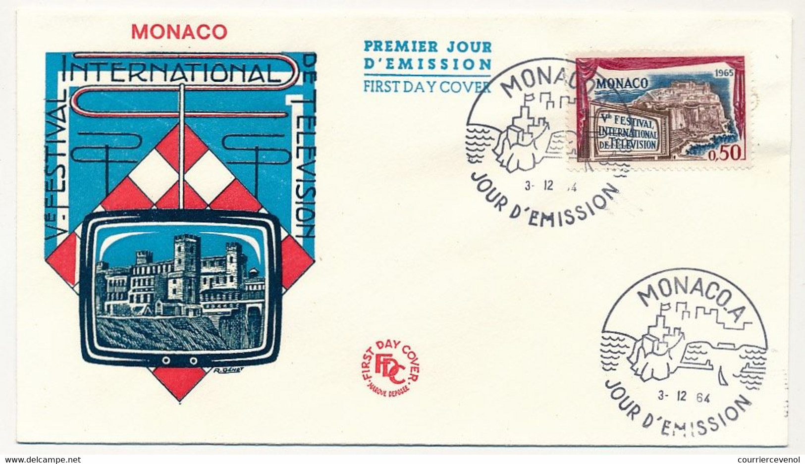 MONACO => Env FDC - V° Festival International De Télévision - 3/12/1964 - Monaco-A - FDC