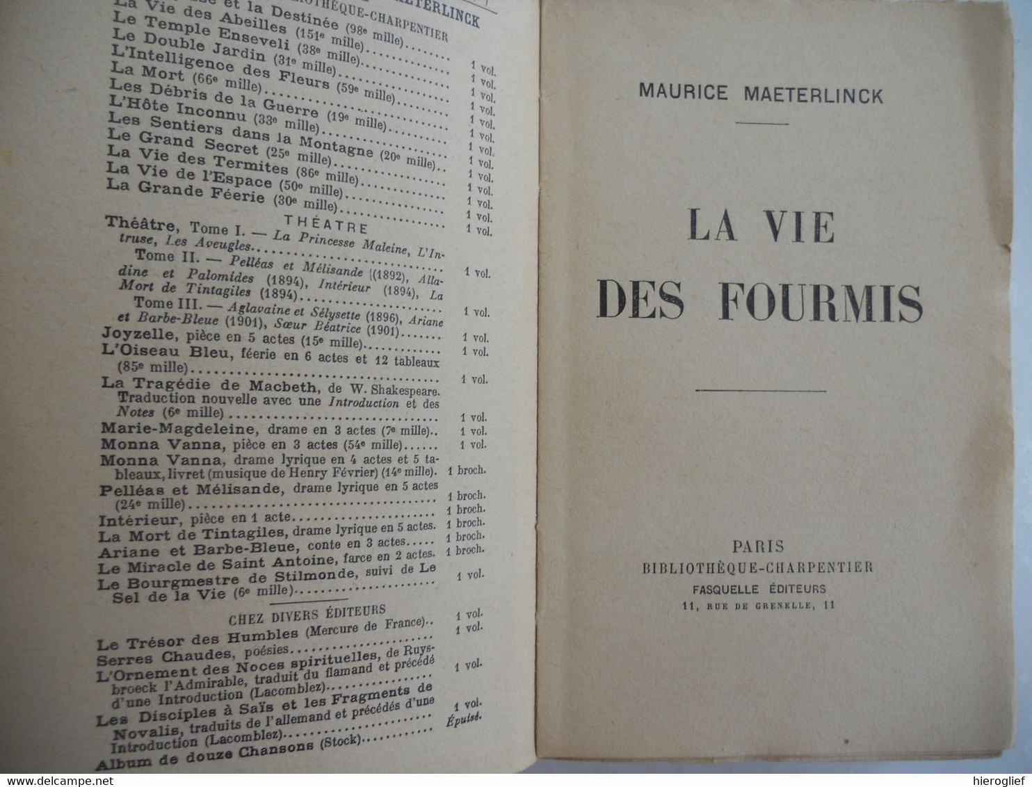 LA VIE DES FOUMIS Par Maurice Maeterlinck / Paris Charpentier / Nobelprijs - Dieren