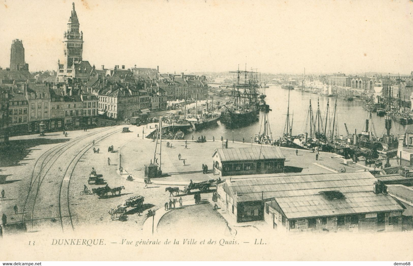 Dunkerque CPA  59 Nord Vue Générale Et Le Port Les Quais Navire Bateau Carte Animée Cheval Carte Précurseur 1904 - Dunkerque