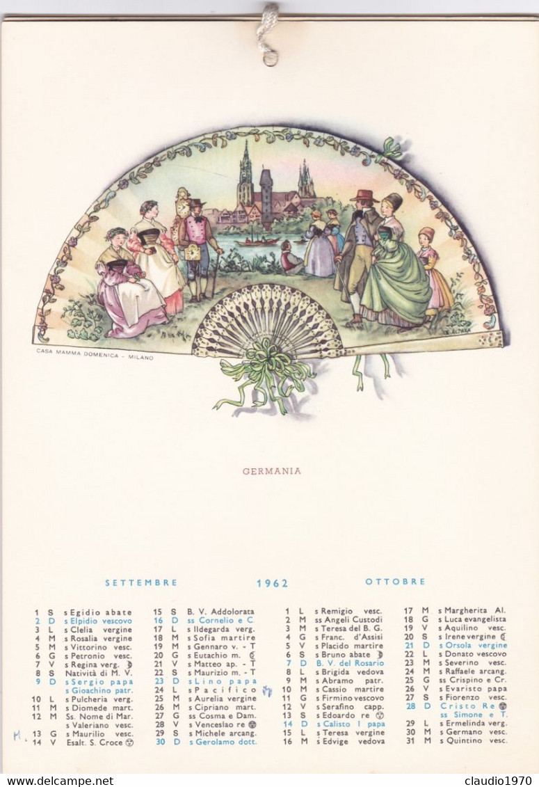 CALENDARIO - VENTAGLI - 1962 - CASA MAMMA DOMENICA - MILANO