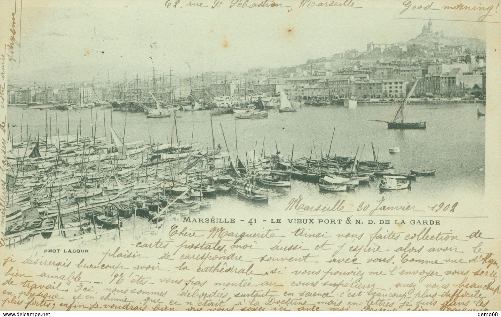 Marseille CPA 13 Bouches Du Rhône Le Vieux Port Et Notre Dame De La Garde Navire Barque Carte Précurseur 1902 - Vieux Port, Saint Victor, Le Panier