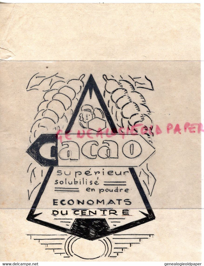 63- CLERMONT FERRAND- TRES RARE PROJET ETUDE DESSINEE PUBLICITE ECONOMATS DU CENTRE -  CACAO - Publicités