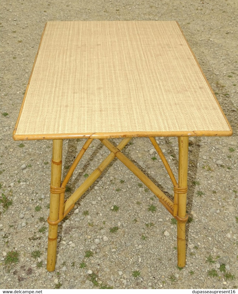 *ANCIENNE TABLE BASSE EN ROTIN VINTAGE Dessus VENILIA Façon JUTE DECO XXe E - Autres & Non Classés