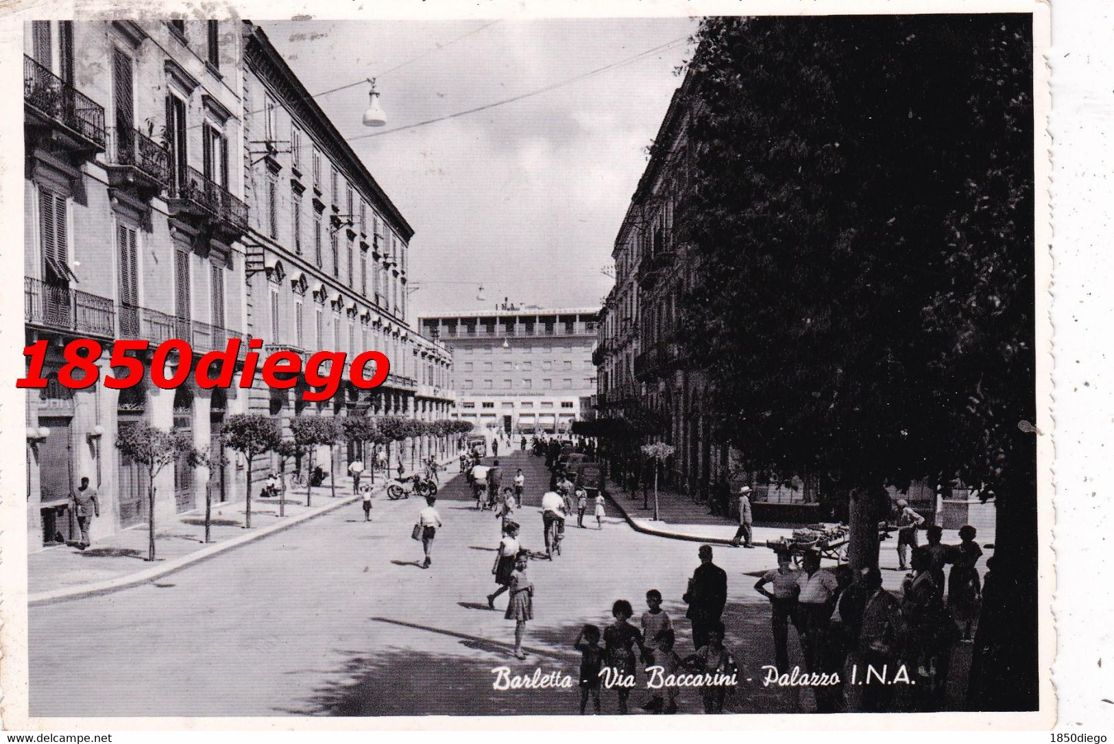 BARLETTA - VIA BACCARINI - PALAZZO I. N. A. F/GRANDE VIAGGIATA 1956 ANIMAZIONE - Barletta