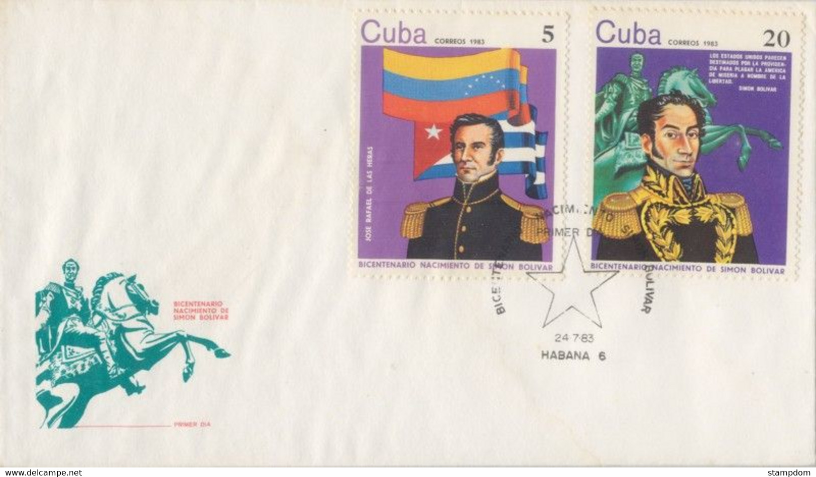 CUBA 1983 Simon Bolivar FDC  @D2341 - Cartas & Documentos