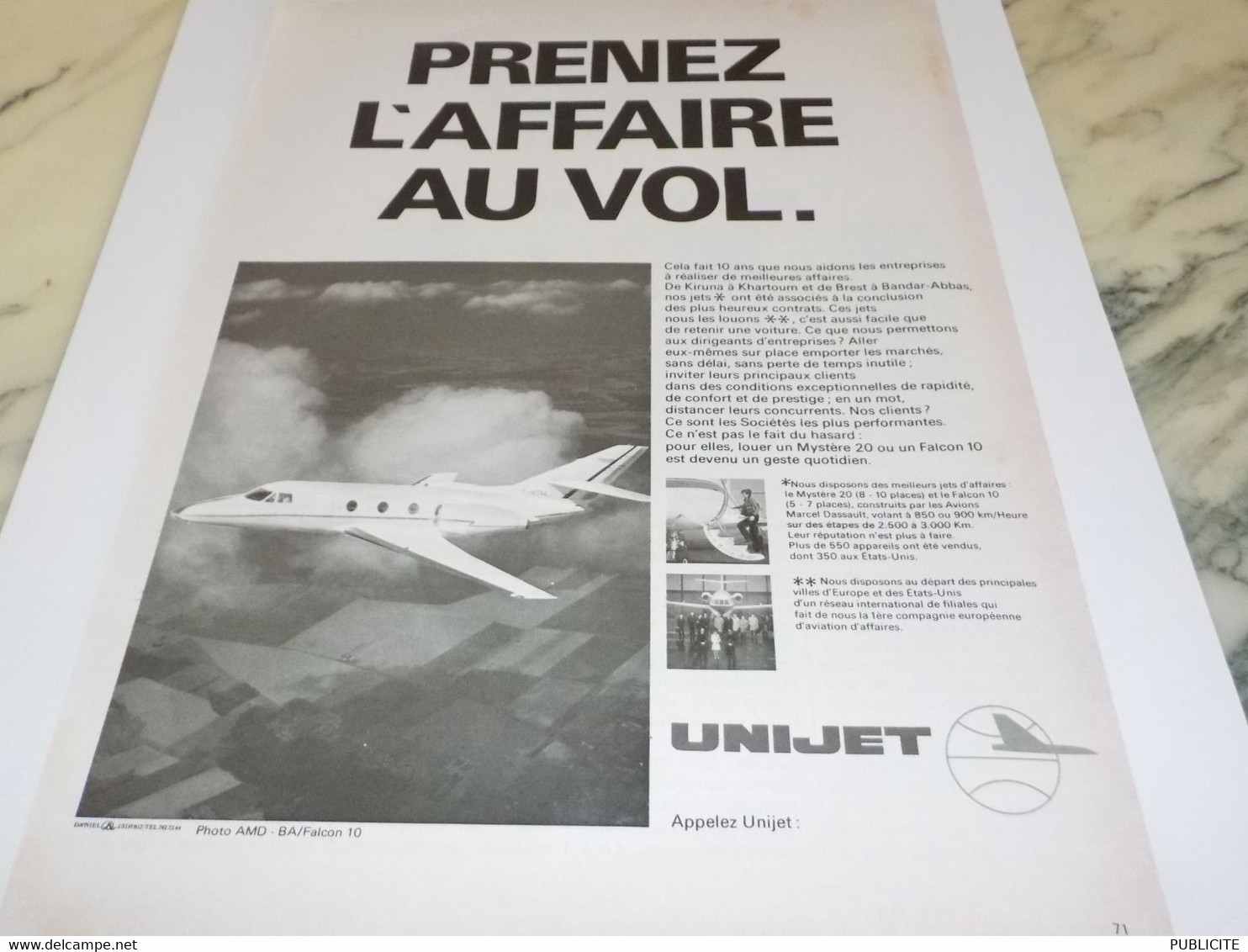 ANCIENNE PUBLICITE AFFAIRE EN VOL UNIJET 1980 - Pubblicità