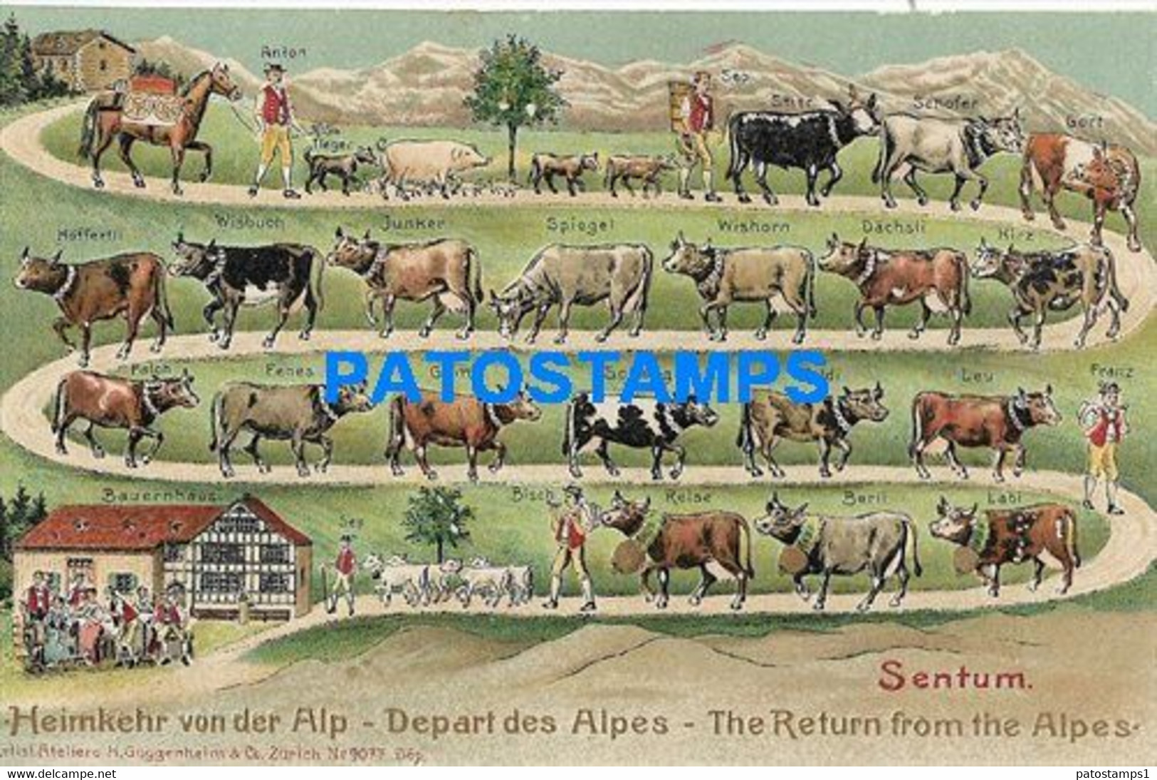 185262 SWITZERLAND SENTUM  ART EMBOSSED COSTUMES THE RETURN FROM THE ALPES POSTAL POSTCARD - Sent