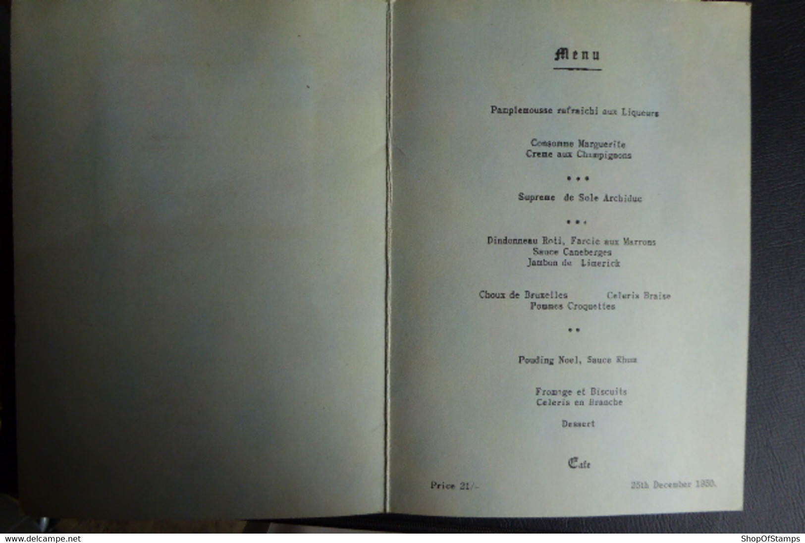 JURI HOTEL 1950 CHRISTMAS MENU - Other & Unclassified