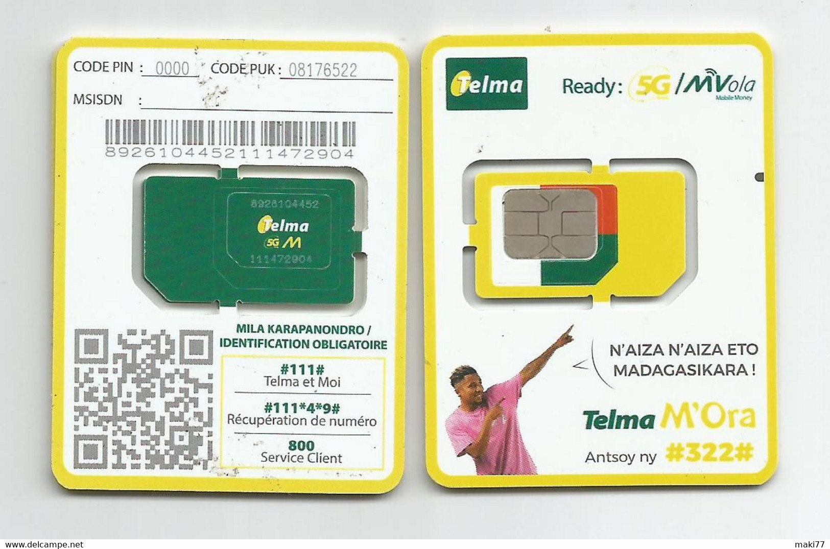 MADAGASCAR MADAGASKAR 1  Carte SIM NEUVE 5G  /  MALAGASY NEW SIM Card TELMA MADAGASCAR - Madagascar