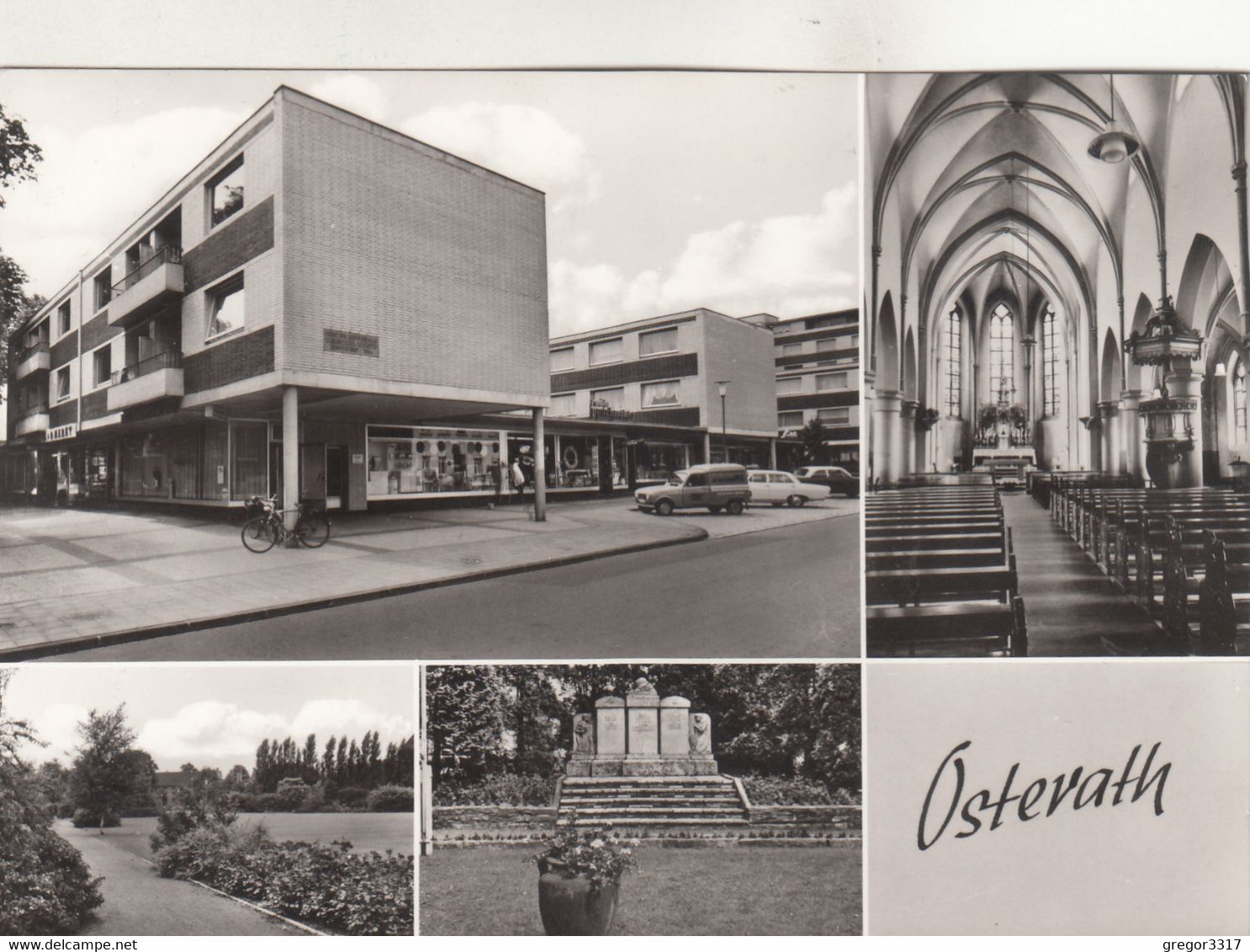 B1614) OSTERATH - Schöne S/W Mehrbild AK  Kirche Denkmäler Geschäft AUTOS - Meerbusch