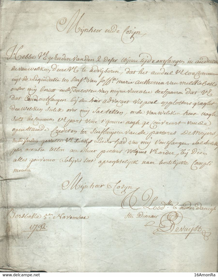 LAC De BORSBEKE (BORSBEEK) Le 5 Novembre 1792 + (manuscrit) Port Van Brussel Fco 3-0 Vers Gand.   TB   - 19309 - 1714-1794 (Pays-Bas Autrichiens)