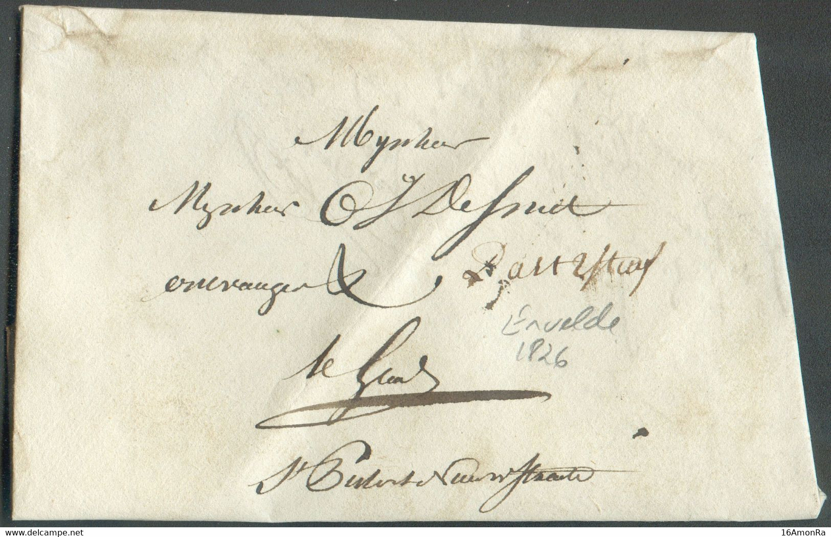 LAC De ERTVELDE le 22 Avril 1826 + (manuscrit) Port 2 Fco  vers Gand.   TB   - 19310 - 1815-1830 (Periodo Holandes)