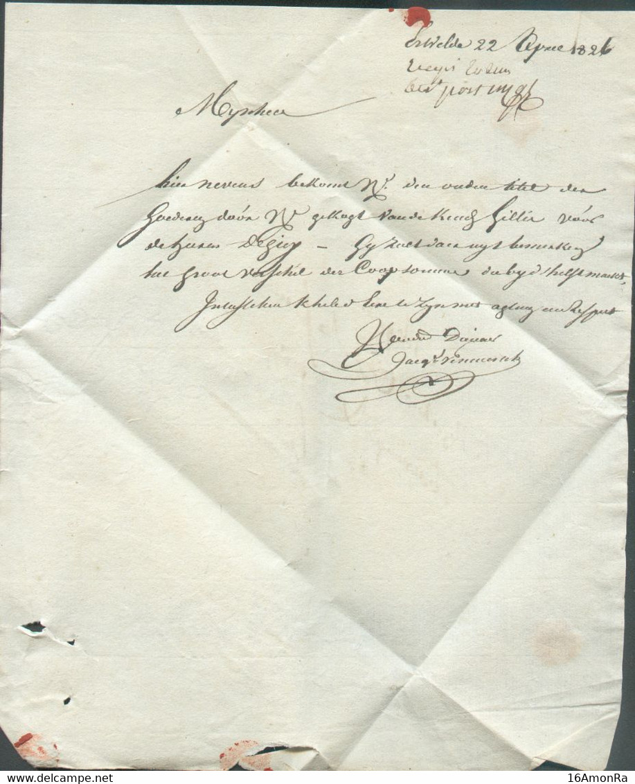 LAC De ERTVELDE le 22 Avril 1826 + (manuscrit) Port 2 Fco  vers Gand.   TB   - 19310 - 1815-1830 (Periodo Holandes)