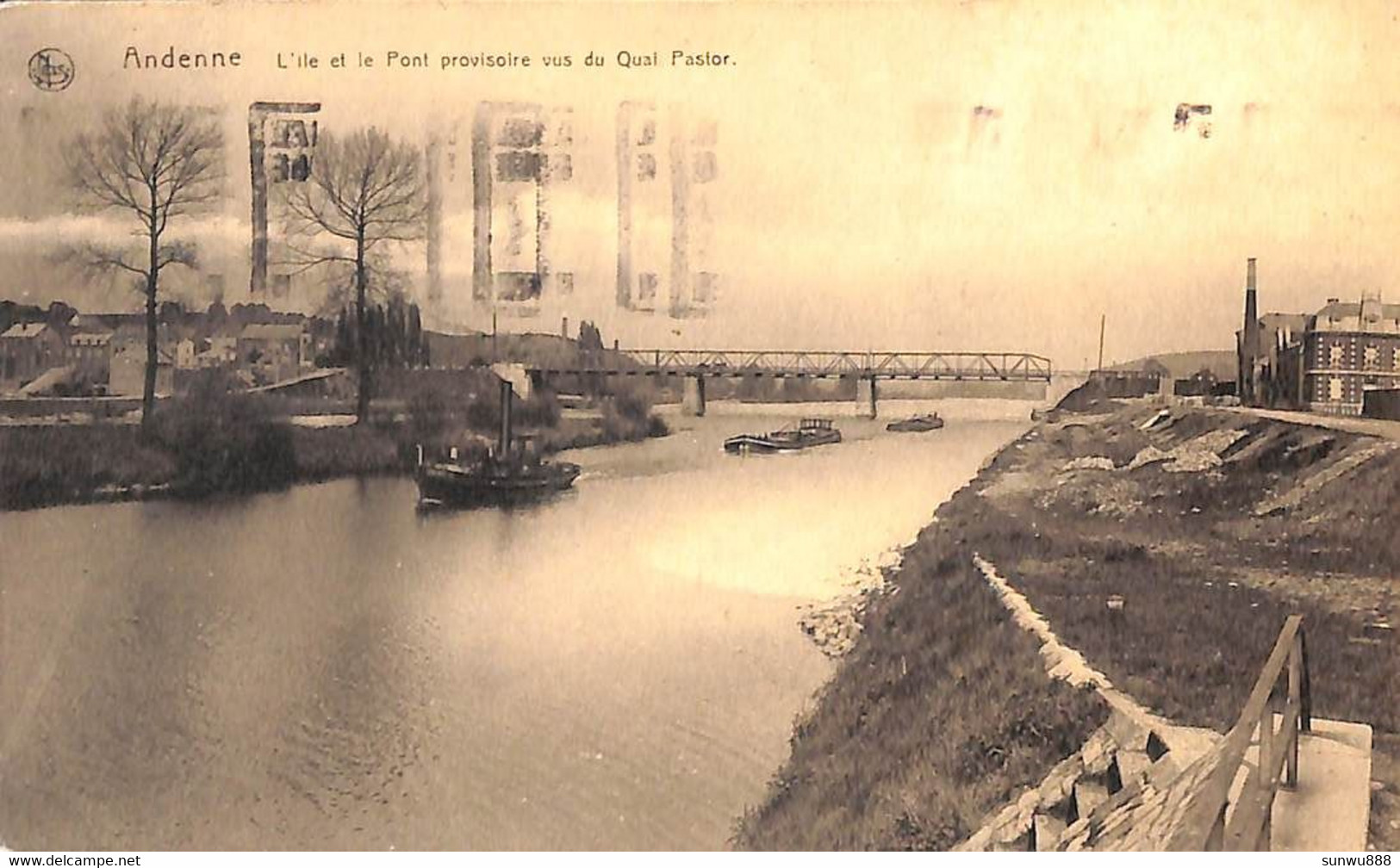 Andenne - L'Ile Et Le Pont Provisoire Vus Du Quai Pastor (1929) - Andenne