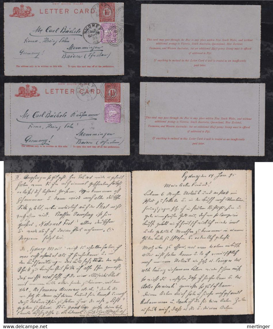 New South Wales Australia 1892 2 Uprated Stationery Lettercard SYDNEY X MEMMINGEN Bavaria Germany - Lettres & Documents