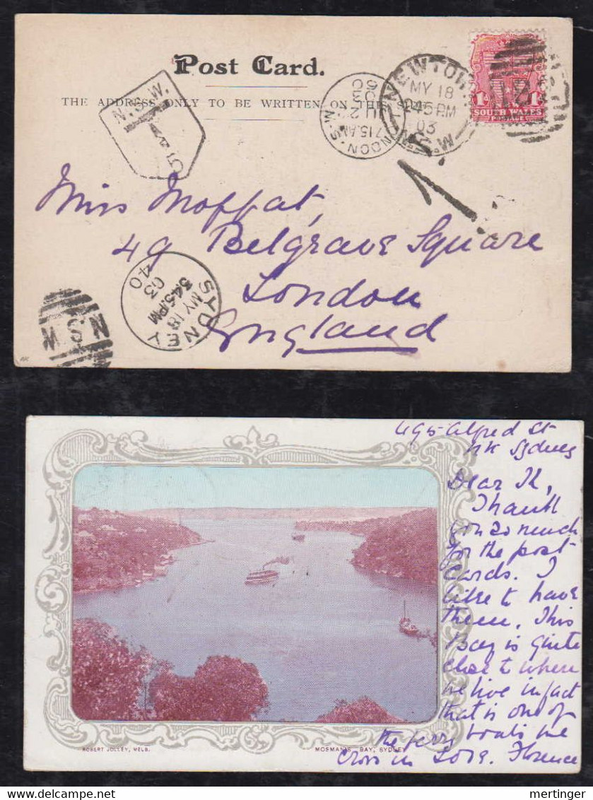 New South Wales Australia 1903 Picture Postcard SYDNEY X LONDON Postage Due Mosmans Bay - Covers & Documents