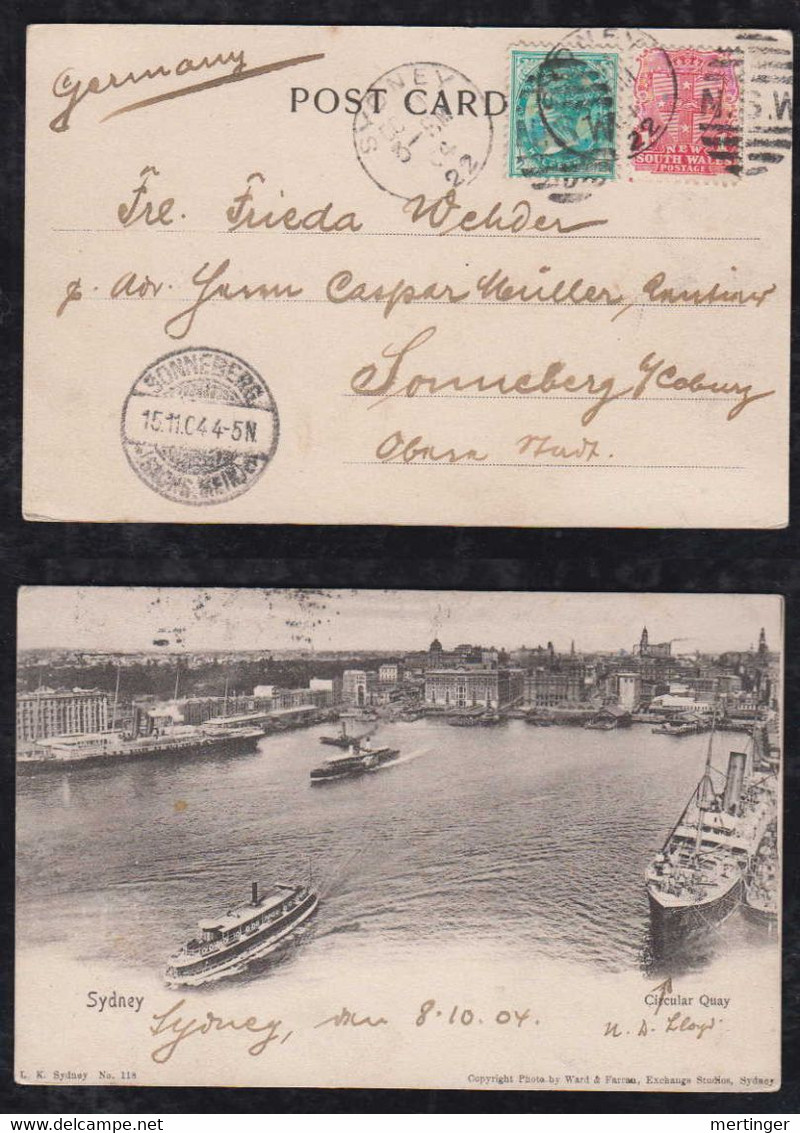 New South Wales Australia 1904 Picture Postcard SYDNEY X SONNEBERG Germany Harbor Circular Quay - Covers & Documents