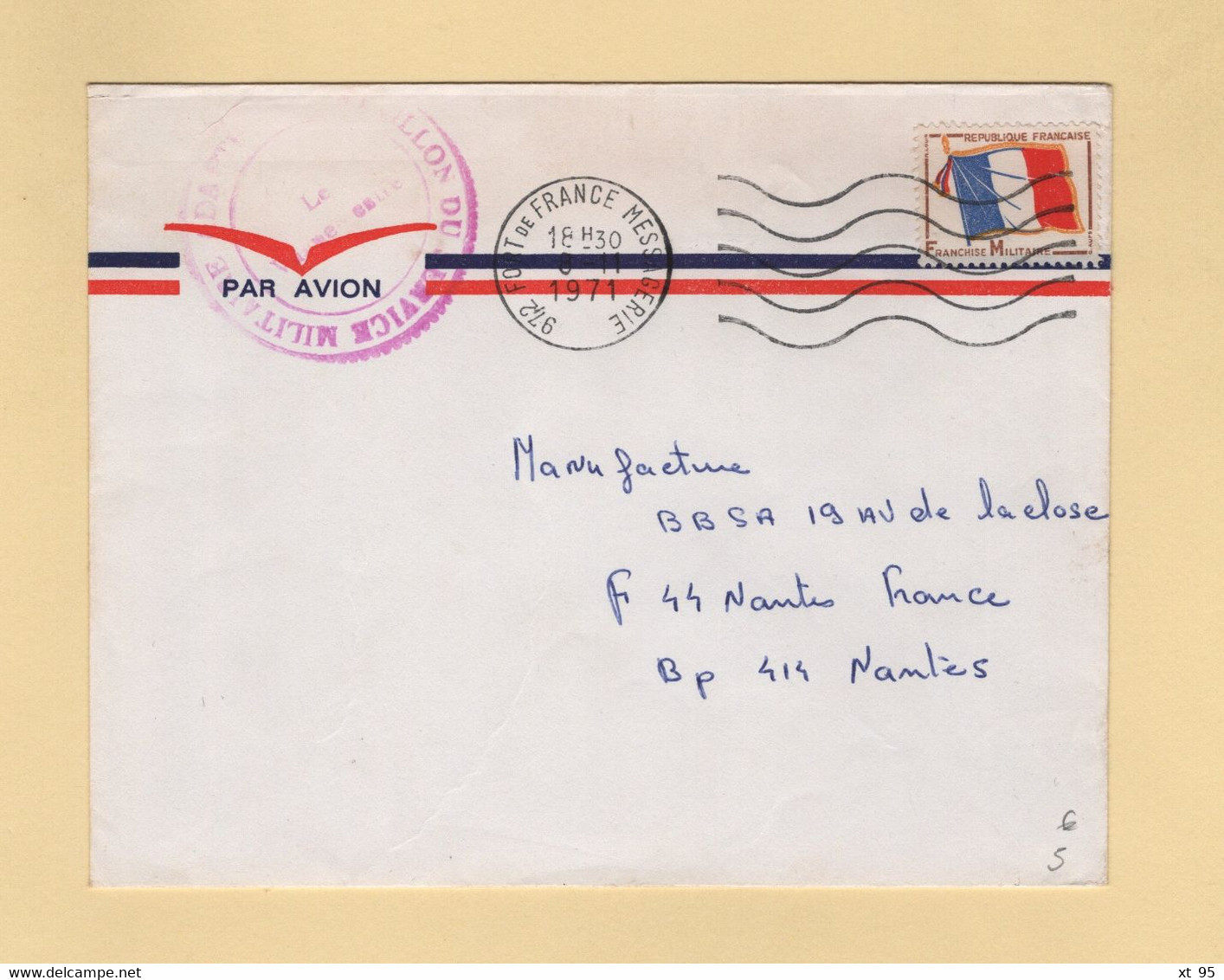 Timbre FM - Martinique - Fort De France - 1971 - Bataillon Du Service Militaire Adapte - Military Postage Stamps