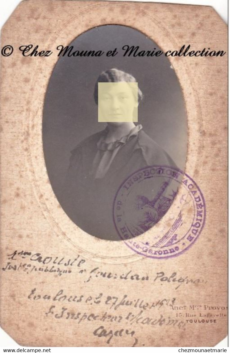 1923 - GOURDAN POLIGNAN - INSTITUTRICE PUBLIQUE CROUSTE - HAUTE GARONNE - TAMPON INSPECTION ACADEMIQUE - PHOTO - Identified Persons