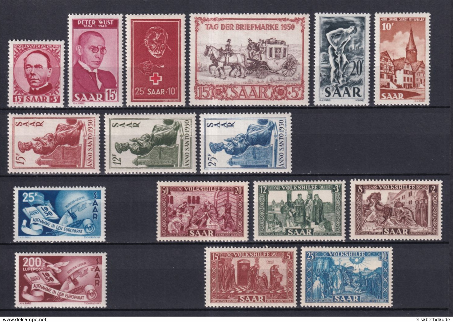 SAAR - ANNEE COMPLETE 1950 AVEC POSTE AERIENNE UPU ! - YVERT N°268/282 + A13 * MLH - COTE = 382 EUR. - Unused Stamps