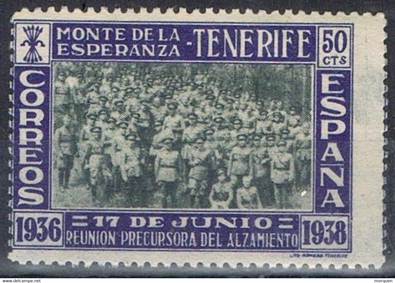 Sello Viñeta TENERIFE (canarias) 50 Cts. Monte De La Esperanza, Guerra Civil, Reunion Precursora Alzamiento * - Emisiones Nacionalistas