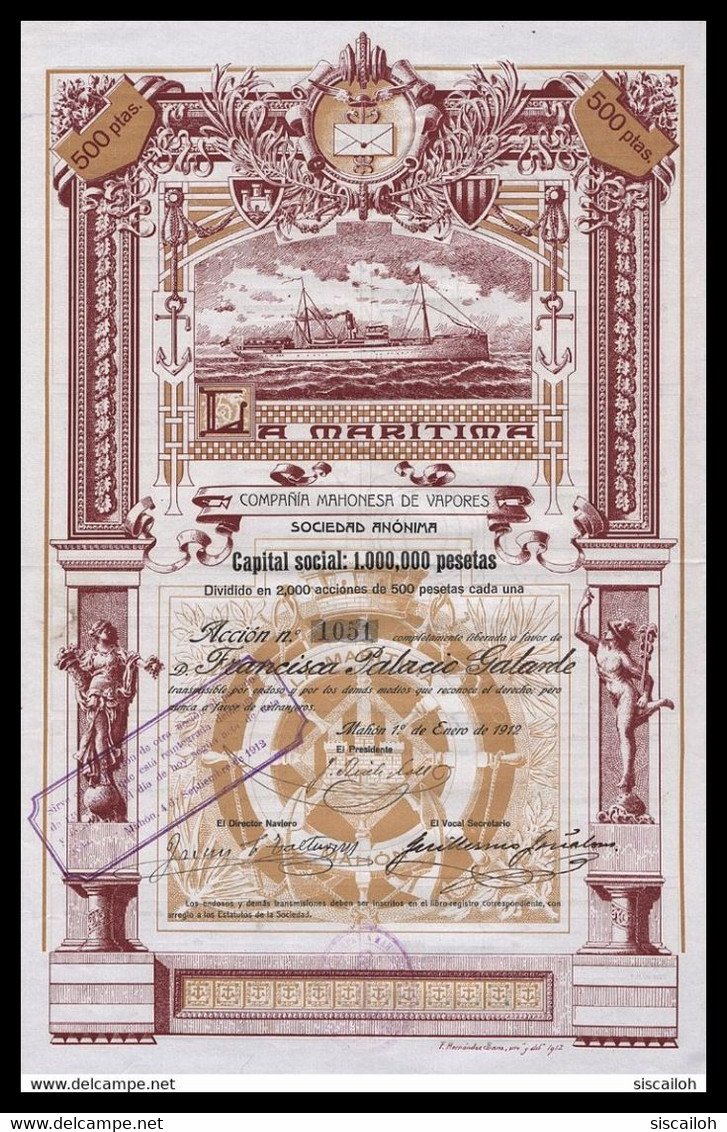 1912 Spain: La Maritima, Compania Mahonesa De Vapores - Shipping & Navigation Company - Navegación