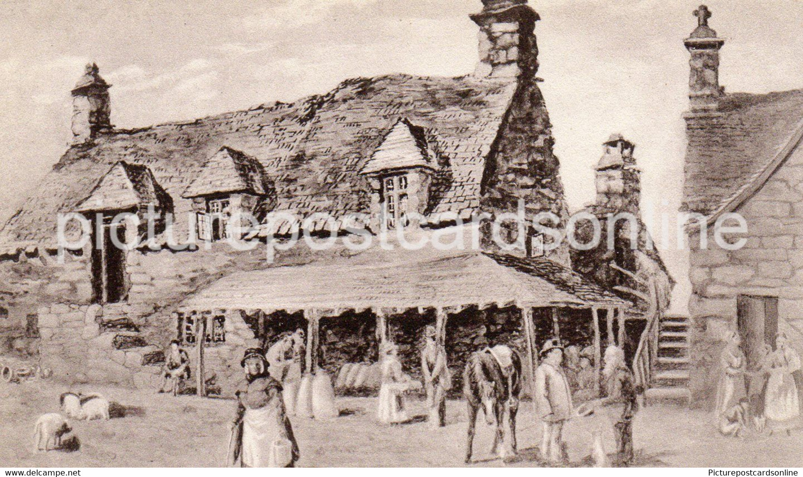 DOLGELLEY Dolgellau MARKET HOUSE 200 YEARS AGO OLD B/W POSTCARD WALES - Merionethshire